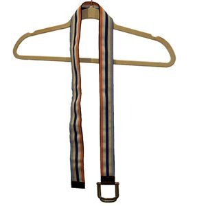 parke & ronen orange blue silk grosgrain leather trim square ring belt M…
